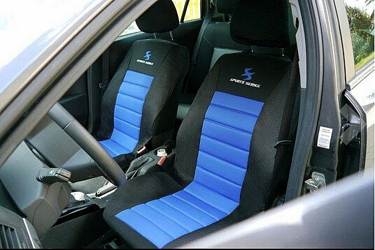24goodz Car Seat Cover Set - Durable and Easy to Clean - 100% Polyester - For Families - Black/Blue