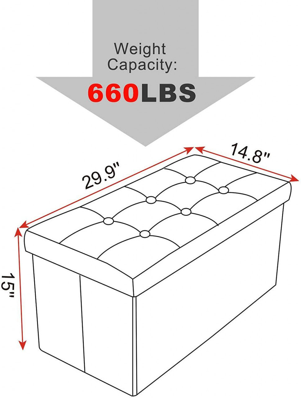 24goodz Foldable Storage Stool - Spacious 80L Capacity - Comfortable Linen - For Everyone - Dark Grey - cm