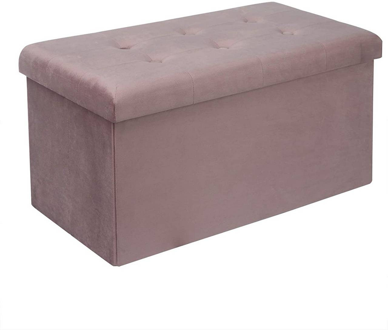 24goodz Foldable Storage Bench with Footrest - Spacious 80L Capacity - Velvet - For Home Use - Pink - rs