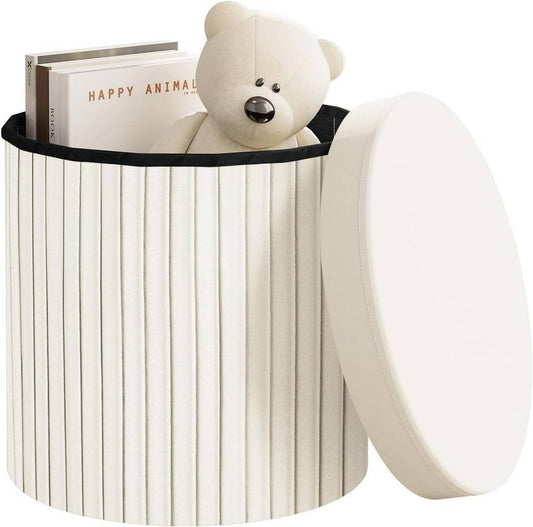 24goodz Foldable Velvet Storage Stool - Soft & Robust - Spacious Storage - MDF - For Home Use - Cream