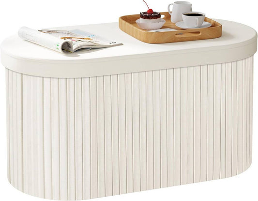 24goodz Velvet Storage Ottoman - Stylish and Comfortable - MDF - For Home Use - Cream