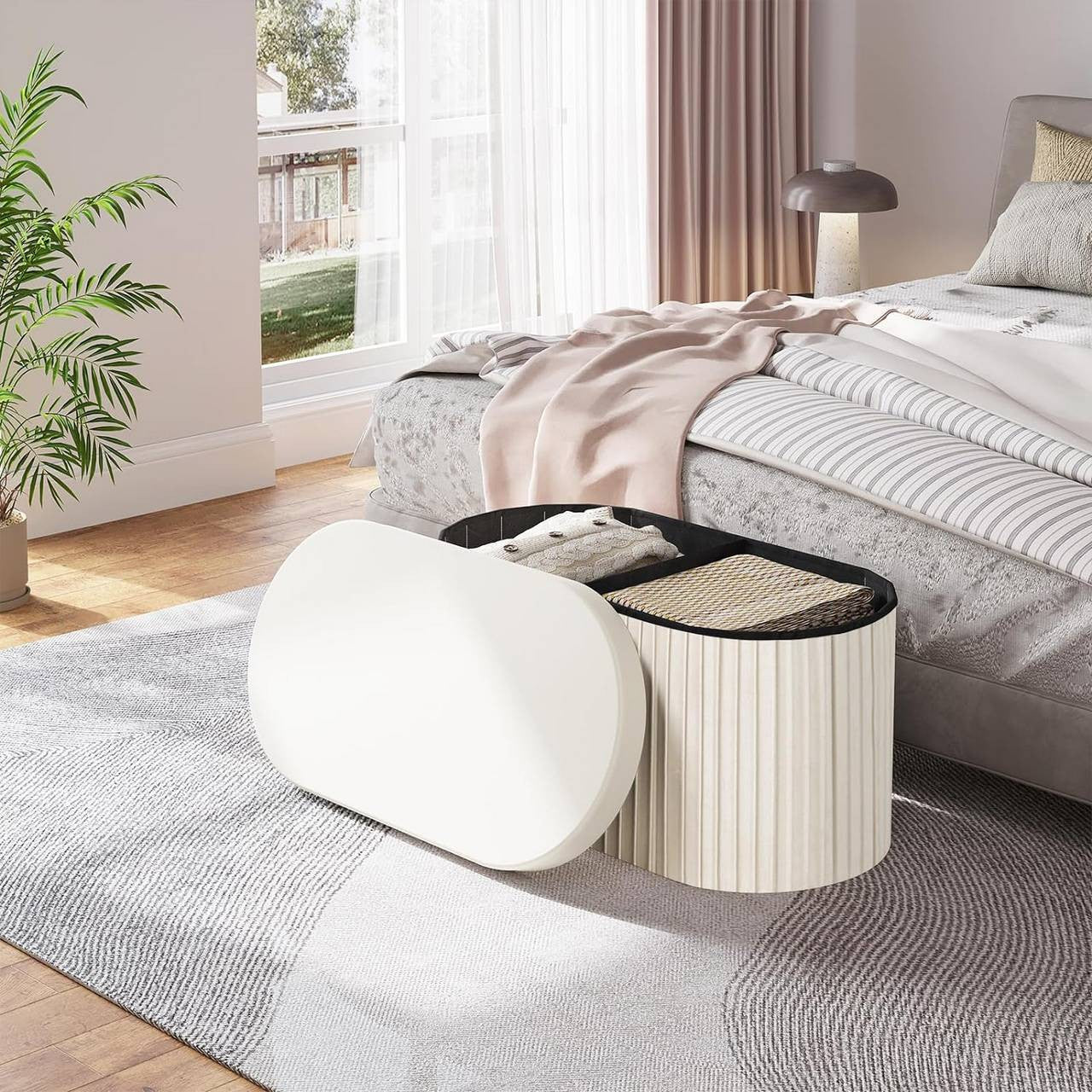 24goodz Velvet Storage Ottoman - Stylish and Comfortable - MDF - For Home Use - Cream