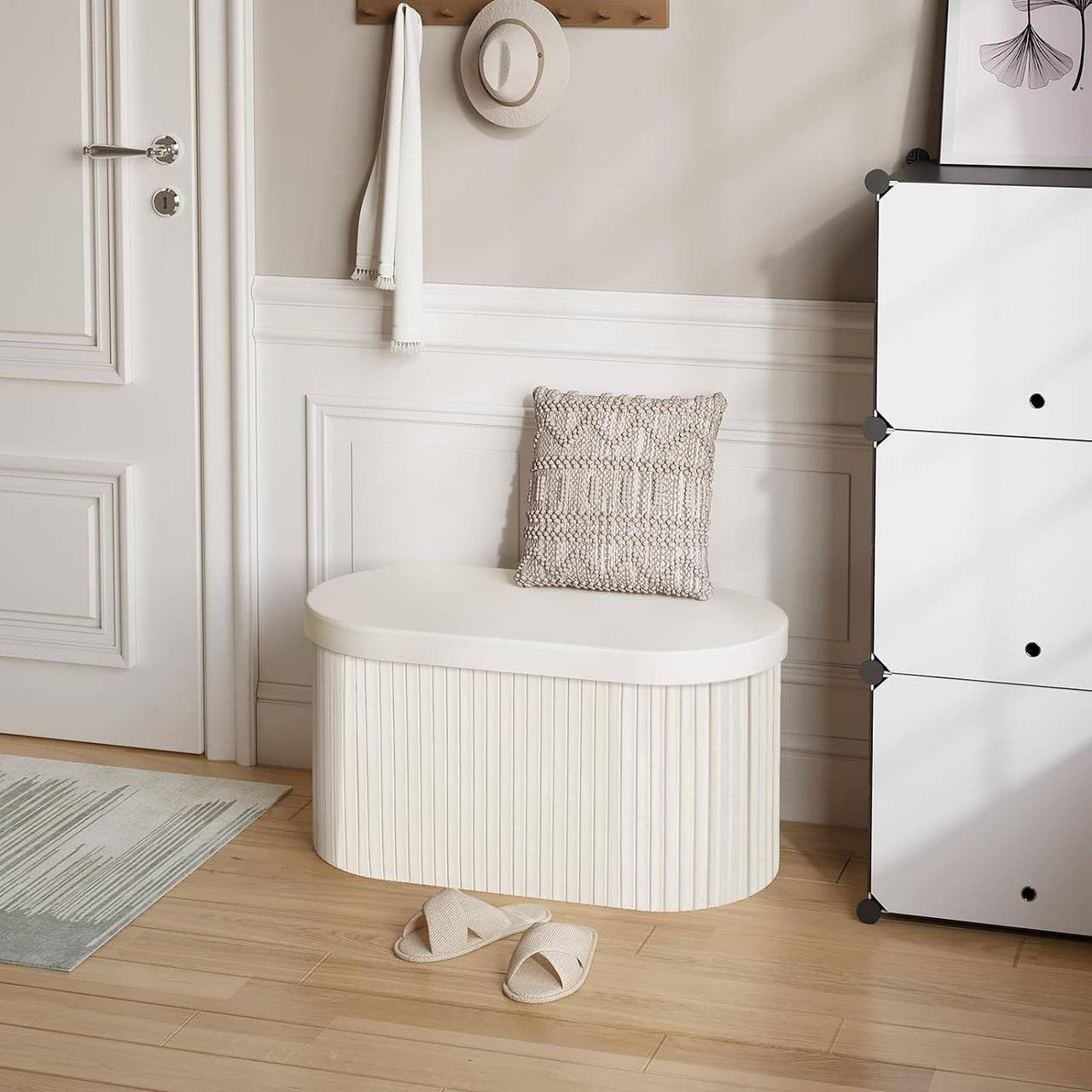 24goodz Velvet Storage Ottoman - Stylish and Comfortable - MDF - For Home Use - Cream