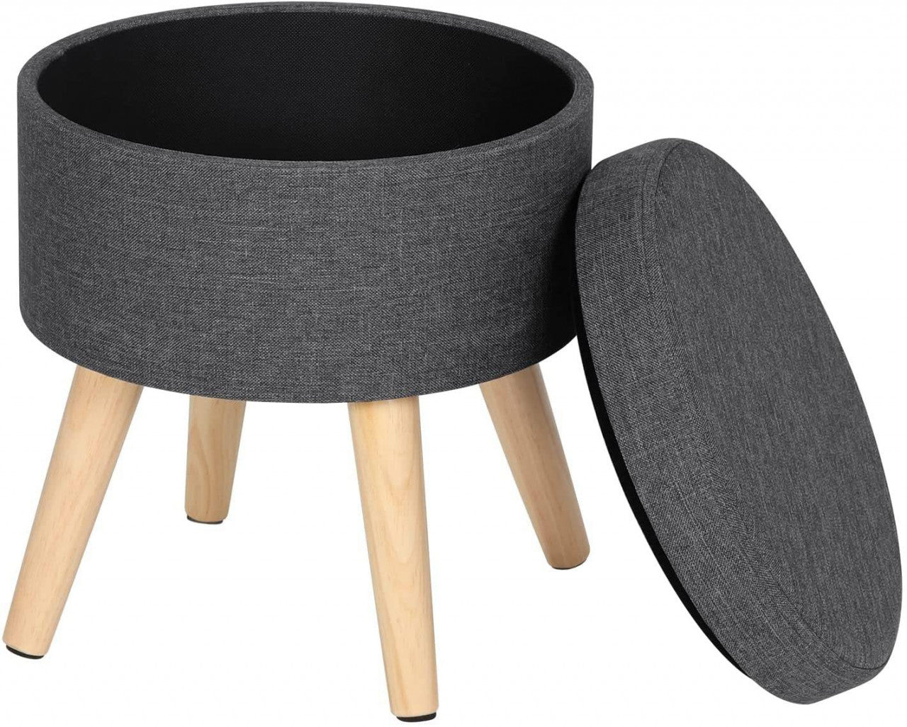 24goodz Storage Stool with Removable Lid - Comfortable and Versatile - MDF and Linen - Dark Grey - dgr