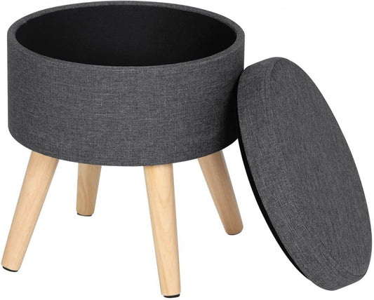 24goodz Storage Stool with Removable Lid - Comfortable and Versatile - MDF and Linen - Dark Grey - dgr