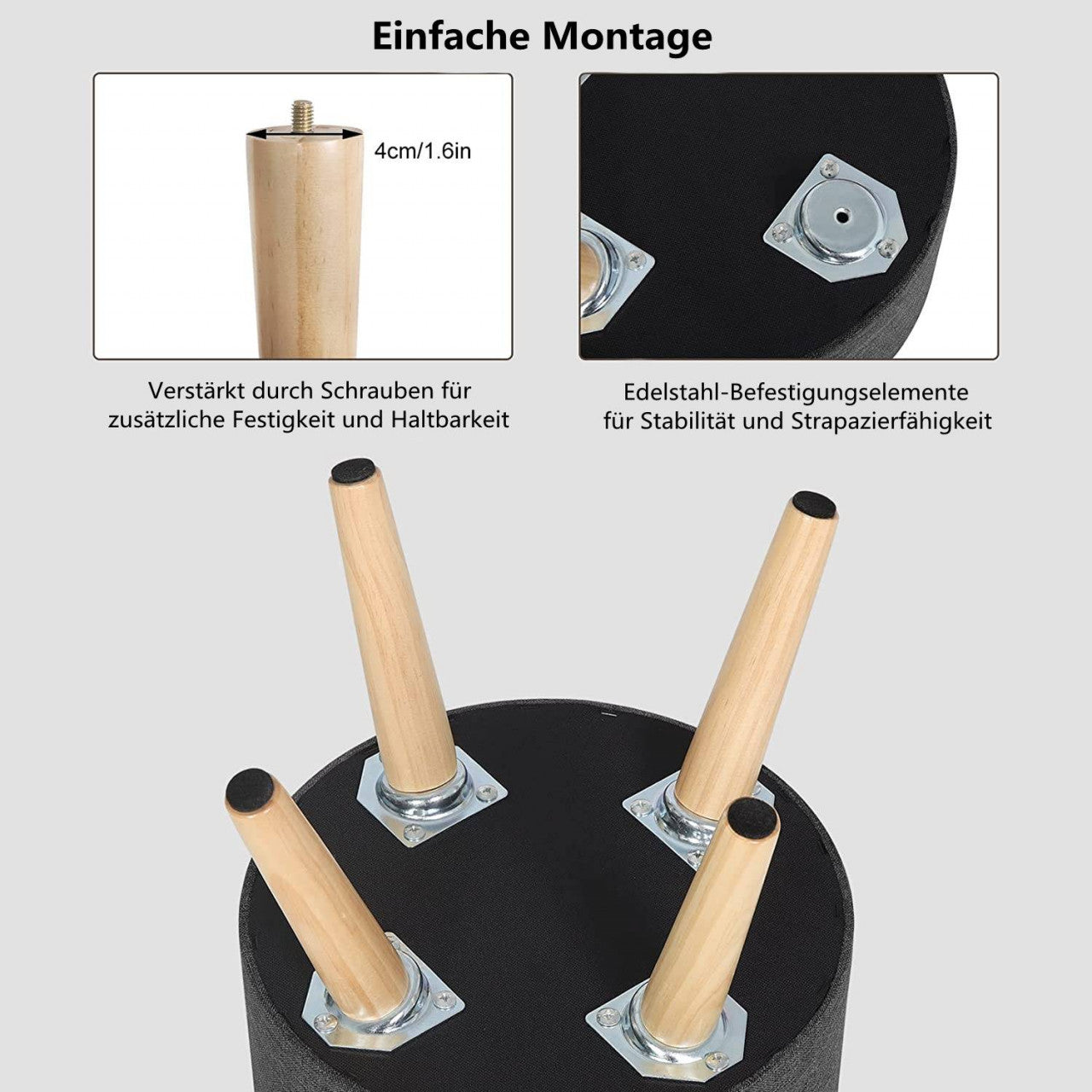 24goodz Storage Stool with Removable Lid - Comfortable and Versatile - MDF and Linen - Dark Grey - dgr