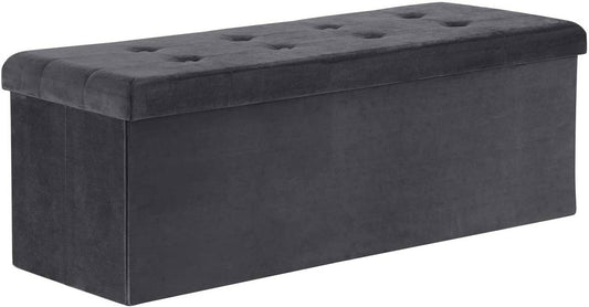 24goodz Velvet Storage Stool - Incredible Storage Capacity - Foldable - Velvet - Grey