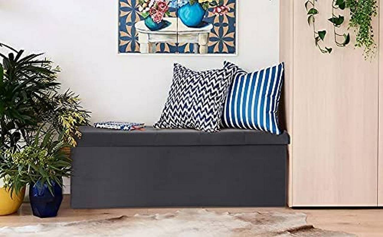 24goodz Velvet Storage Stool - Incredible Storage Capacity - Foldable - Velvet - Grey