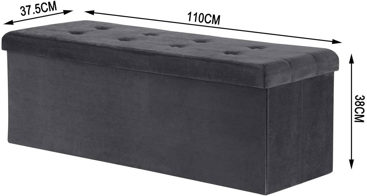 24goodz Velvet Storage Stool - Incredible Storage Capacity - Foldable - Velvet - Grey
