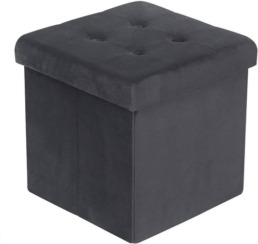 24goodz Velvet Storage Stool SH69 - Spacious 38L Storage - Comfortable Seating - MDF - For Home Use - Grey