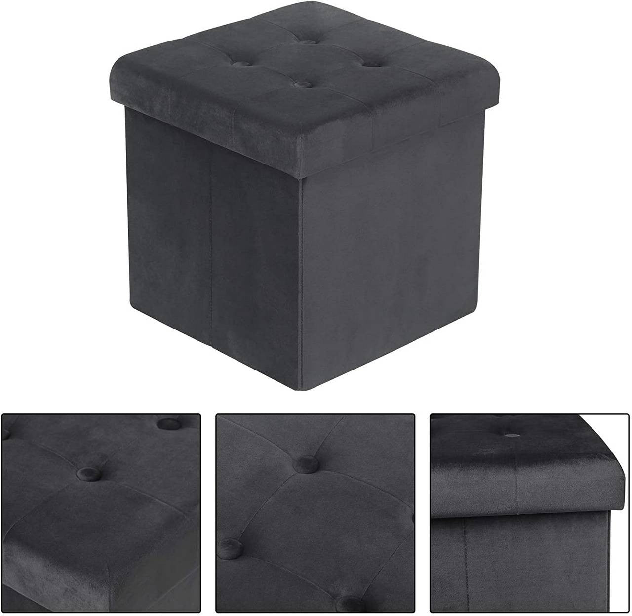 24goodz Velvet Storage Stool SH69 - Spacious 38L Storage - Comfortable Seating - MDF - For Home Use - Grey