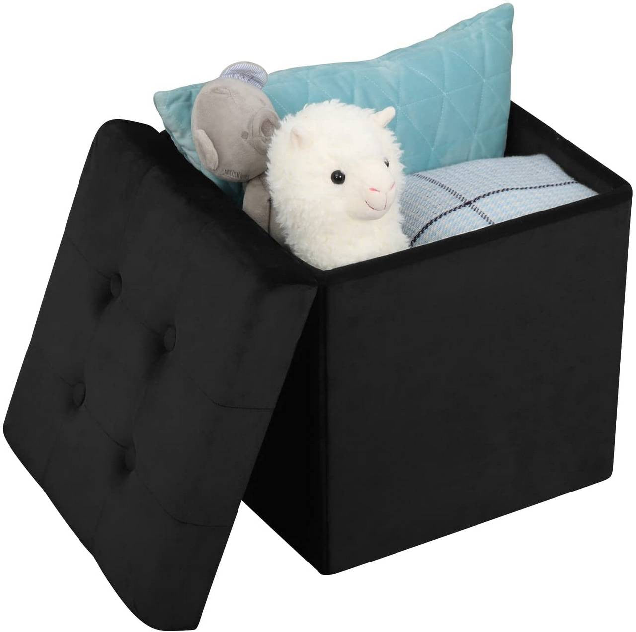 24goodz Velvet Storage Stool SH69 - Spacious 38L Storage - Comfortable Seating - MDF - For Home Use - Black/Gray - sz