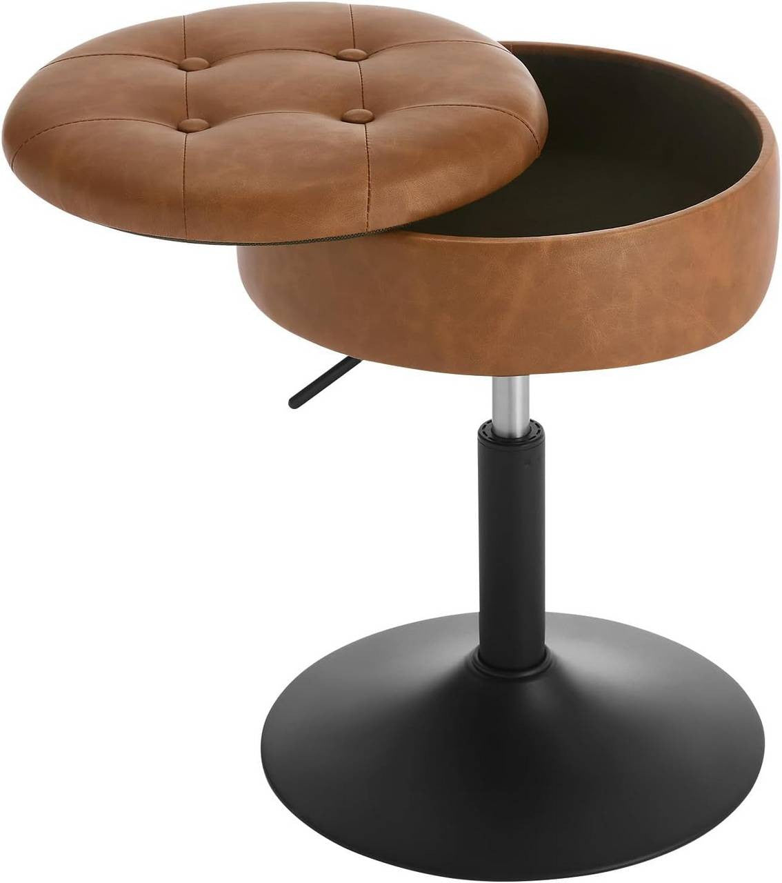 24goodz Rotating Makeup Stool with Storage - Comfortable and Multifunctional - Faux Leather - For Home and Office - Brown