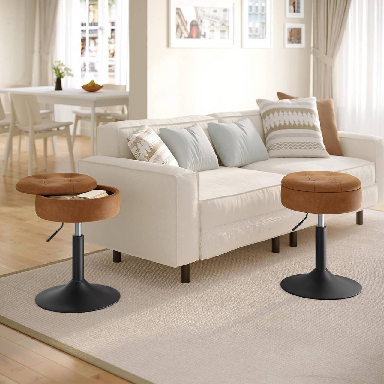 24goodz Rotating Makeup Stool with Storage - Comfortable and Multifunctional - Faux Leather - For Home and Office - Brown