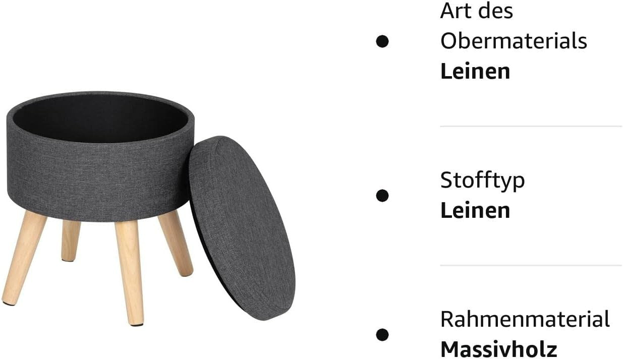 24goodz Storage Stool with Removable Lid - Comfortable and Versatile - MDF and Linen - Dark Grey - dgr