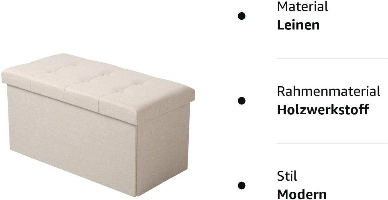 24goodz Folding Storage Ottoman - Spacious 80L Capacity - Comfortable Linen Upholstery - 76 x 38 x 37.5 cm - Cream White