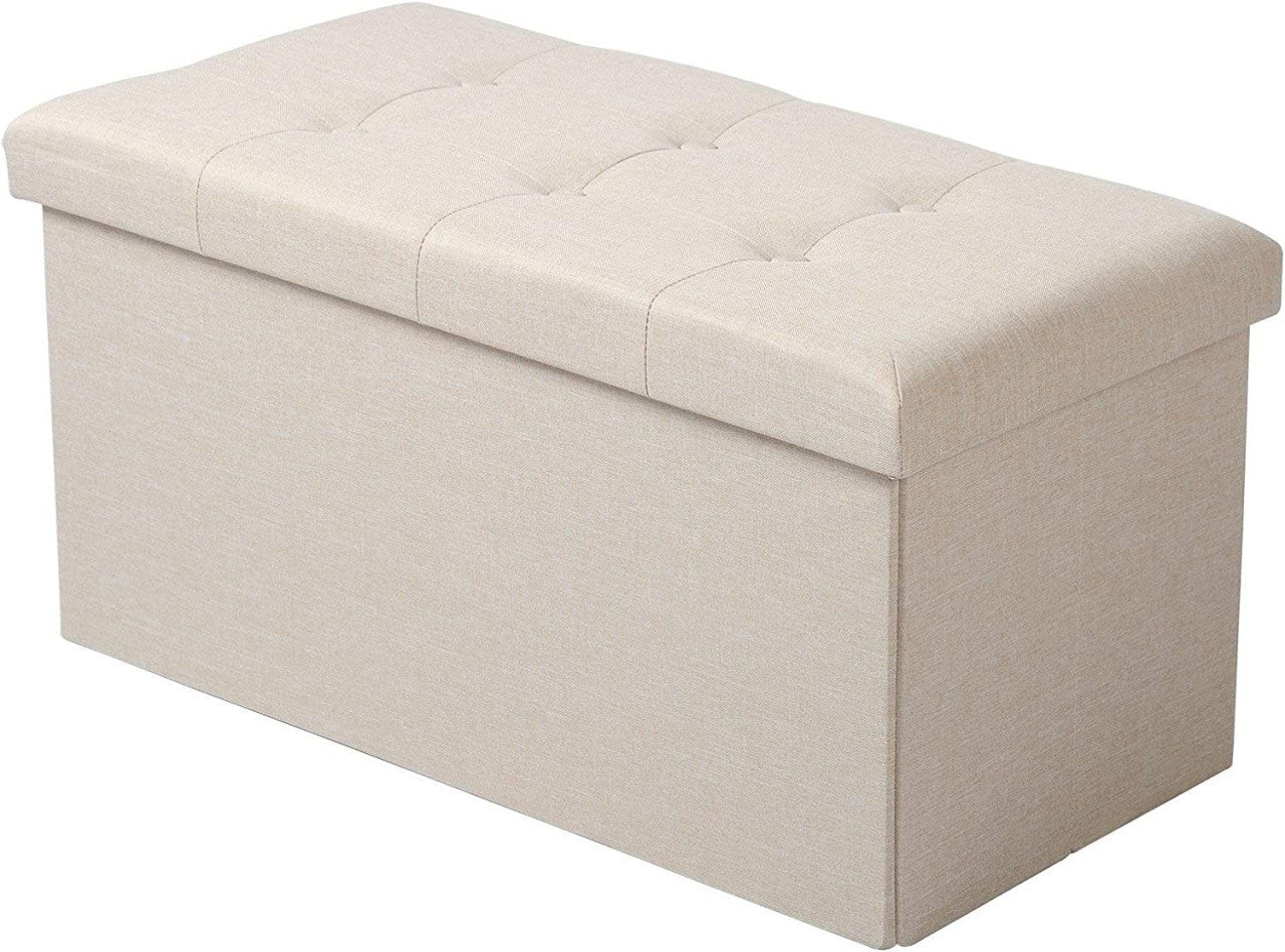 24goodz Folding Storage Ottoman - Spacious 80L Capacity - Comfortable Linen Upholstery - 76 x 38 x 37.5 cm - Cream White