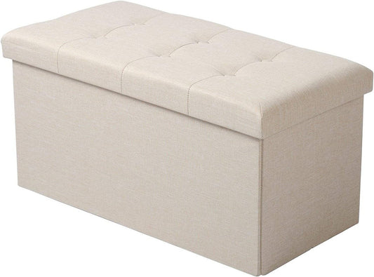 24goodz Folding Storage Ottoman - Spacious 80L Capacity - Comfortable Linen Upholstery - 76 x 38 x 37.5 cm - Cream White