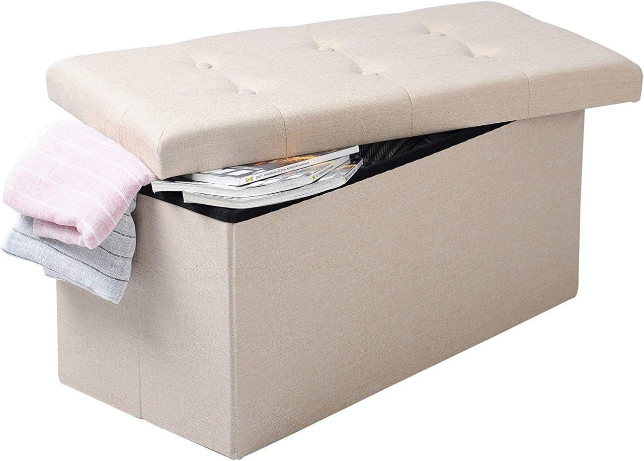 24goodz Folding Storage Ottoman - Spacious 80L Capacity - Comfortable Linen Upholstery - 76 x 38 x 37.5 cm - Cream White