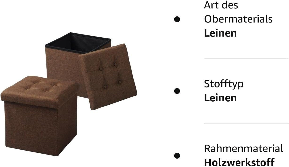 24goodz Set of 2 Foldable Ottomans with Storage - Space-Saving Design - MDF - For Home Use - Brown