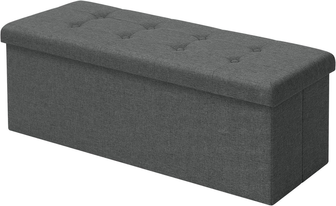 24goodz Storage Ottoman - Incredible 118L Capacity - Foldable Design - Linen - Dark Grey - dgr