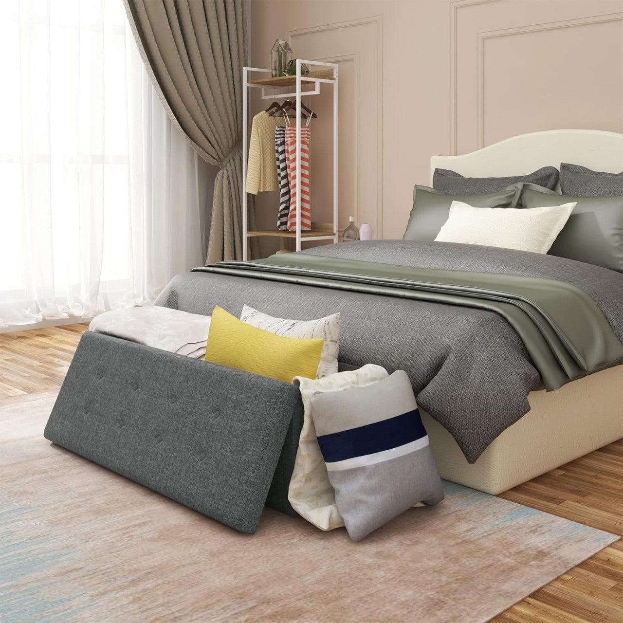 24goodz Storage Ottoman - Incredible 118L Capacity - Foldable Design - Linen - Dark Grey - dgr