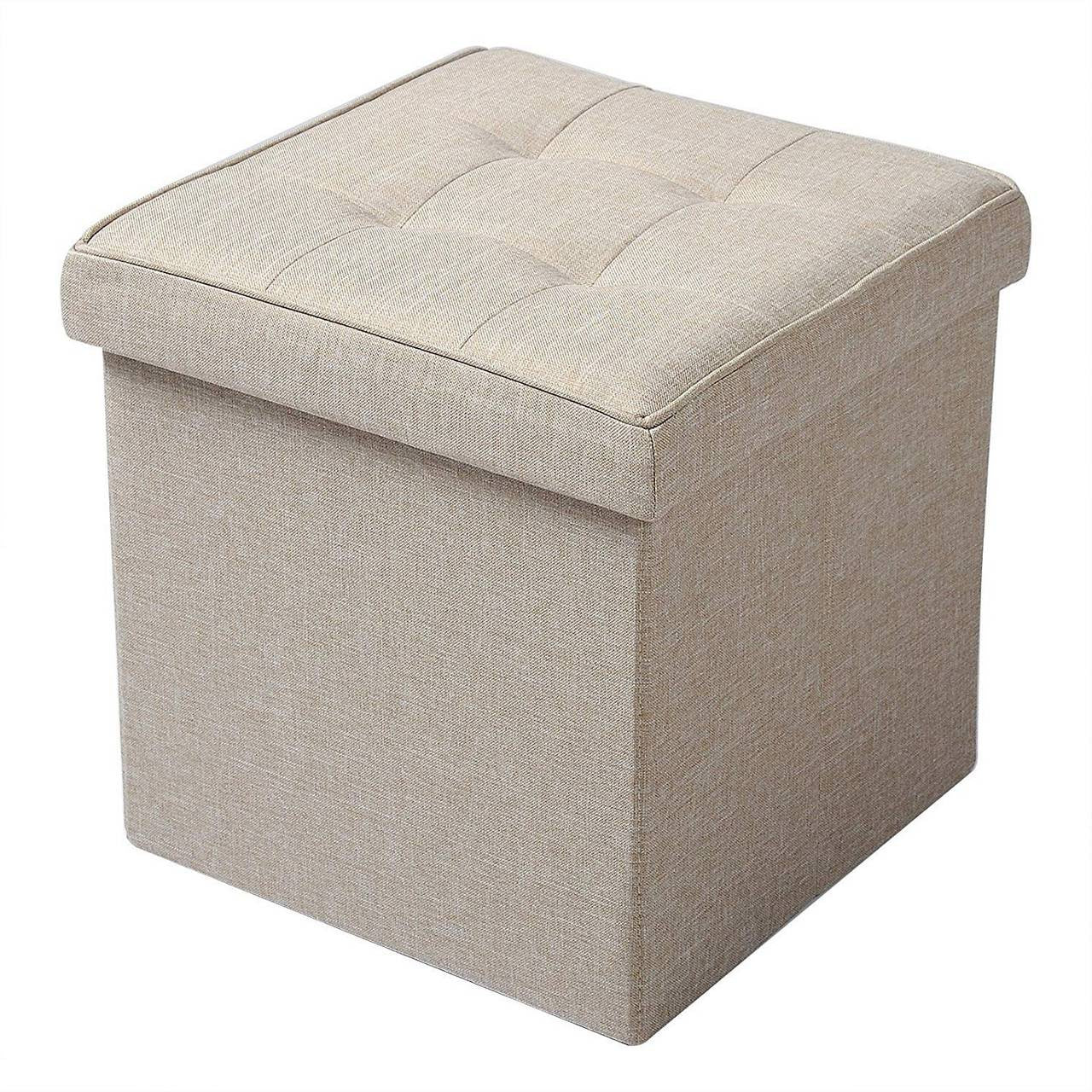 24goodz Folding Storage Stool - Ample Storage Space - Comfortable Linen Seat - MDF - Versatile Use - Beige - cm