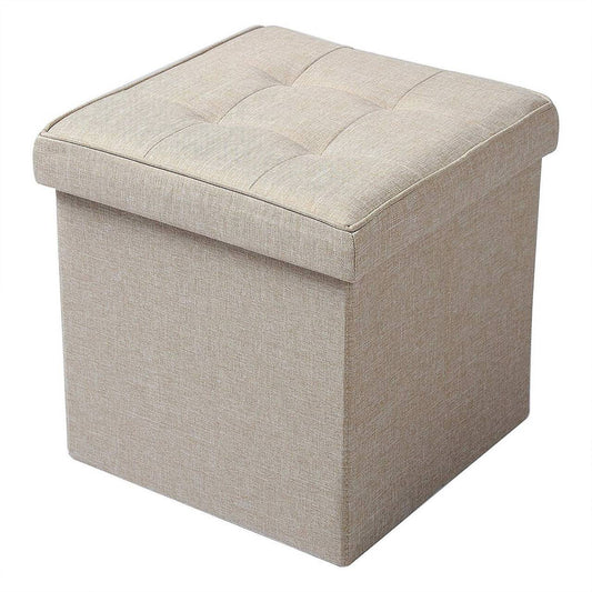 24goodz Folding Storage Stool - Ample Storage Space - Comfortable Linen Seat - MDF - Versatile Use - Beige - cm