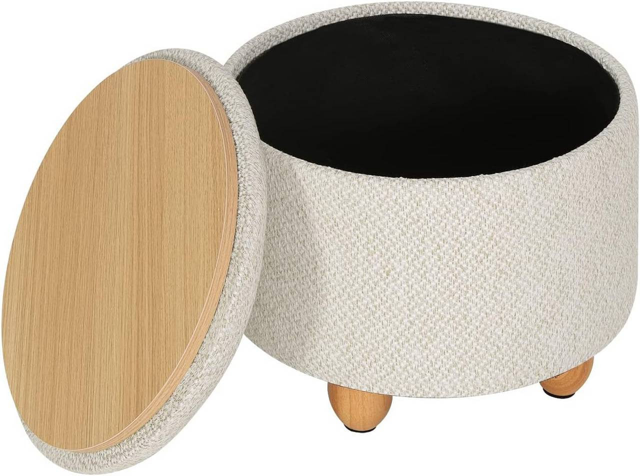24goodz Round Storage Stool - Comfortable and Stylish - MDF and Pine Wood - For Home Use - Cream White - cm