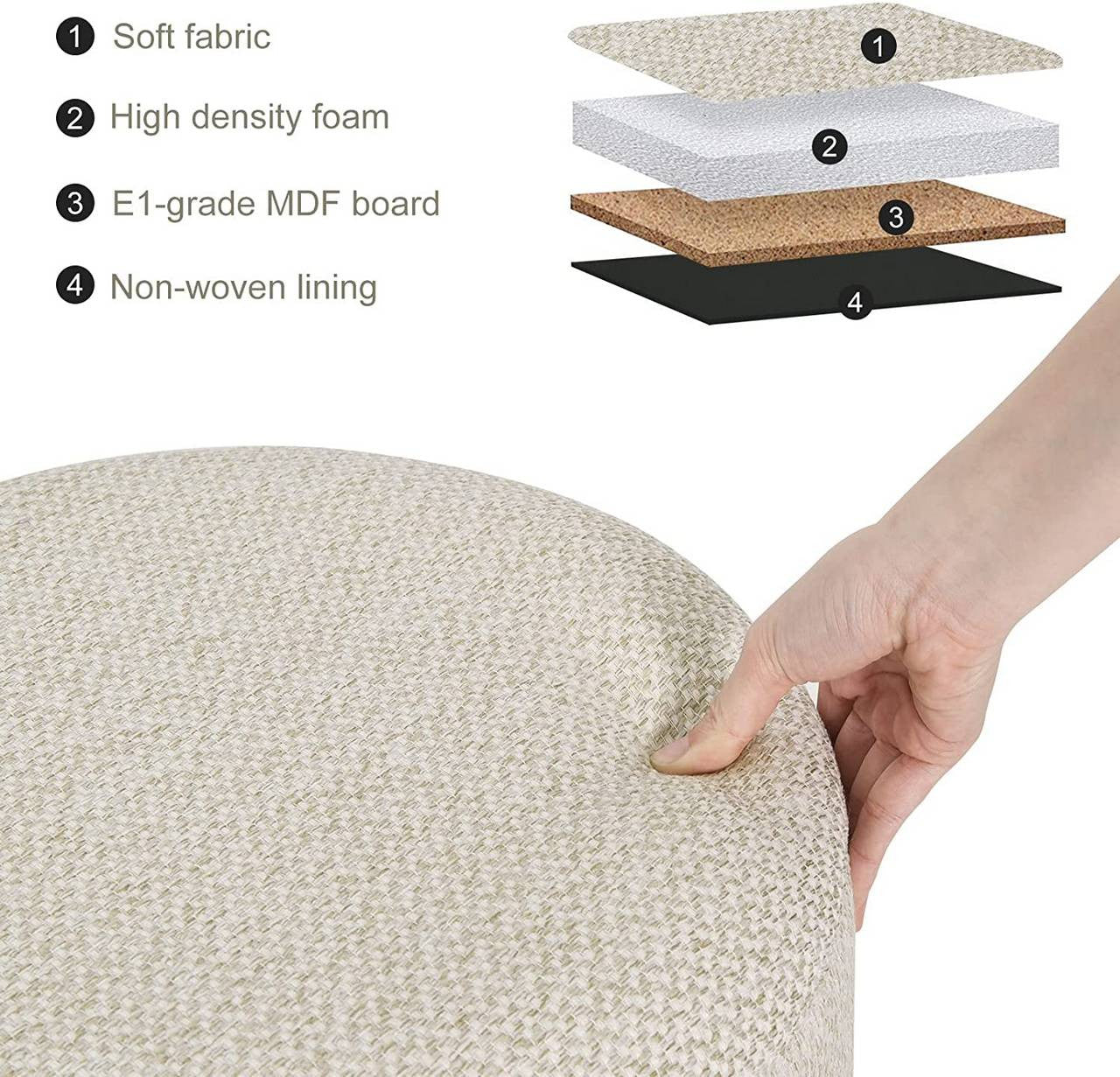 24goodz Round Storage Stool - Comfortable and Stylish - MDF and Pine Wood - For Home Use - Cream White - cm