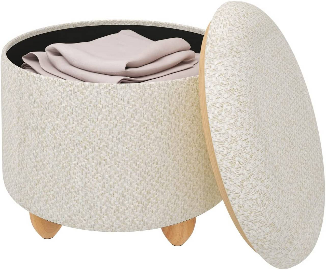 24goodz Round Storage Stool - Comfortable and Stylish - MDF and Pine Wood - For Home Use - Cream White - cm