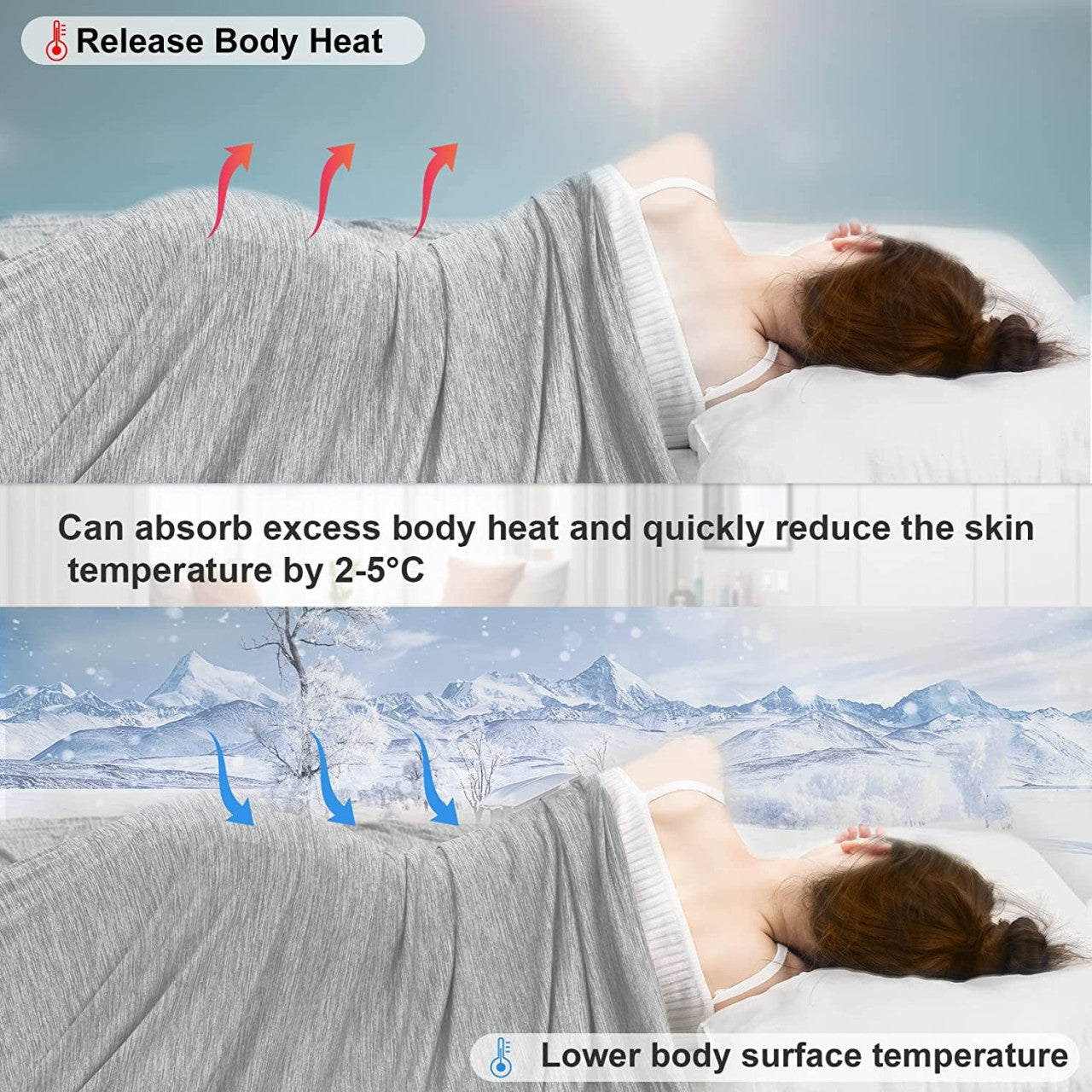 24goodz Self-Cooling Blanket - Eco-Friendly Material - Comfortable and Breathable - Nylon and Polyethylene - Light Grey - 200 x 220 cm