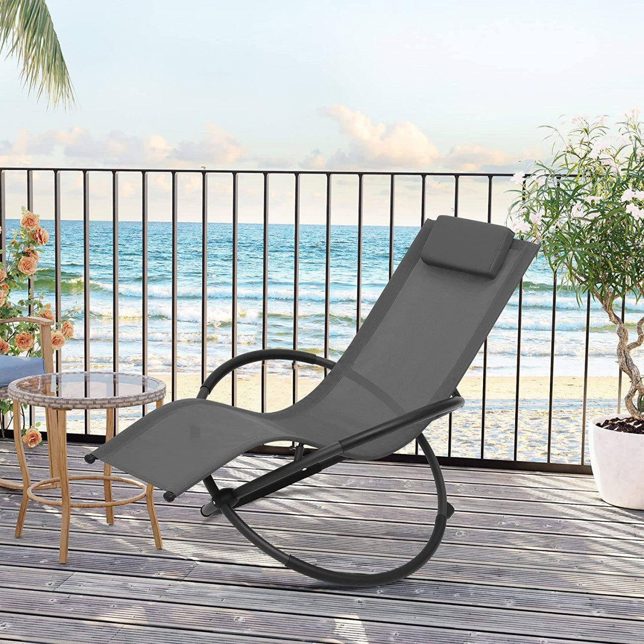 24goodz Garden Recliner Chair - Comfortable and Stylish Design - Textilene Fabric - For Outdoor Relaxation - Grey