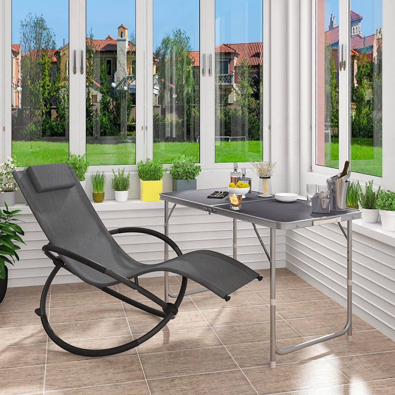 24goodz Garden Recliner Chair - Comfortable and Stylish Design - Textilene Fabric - For Outdoor Relaxation - Grey