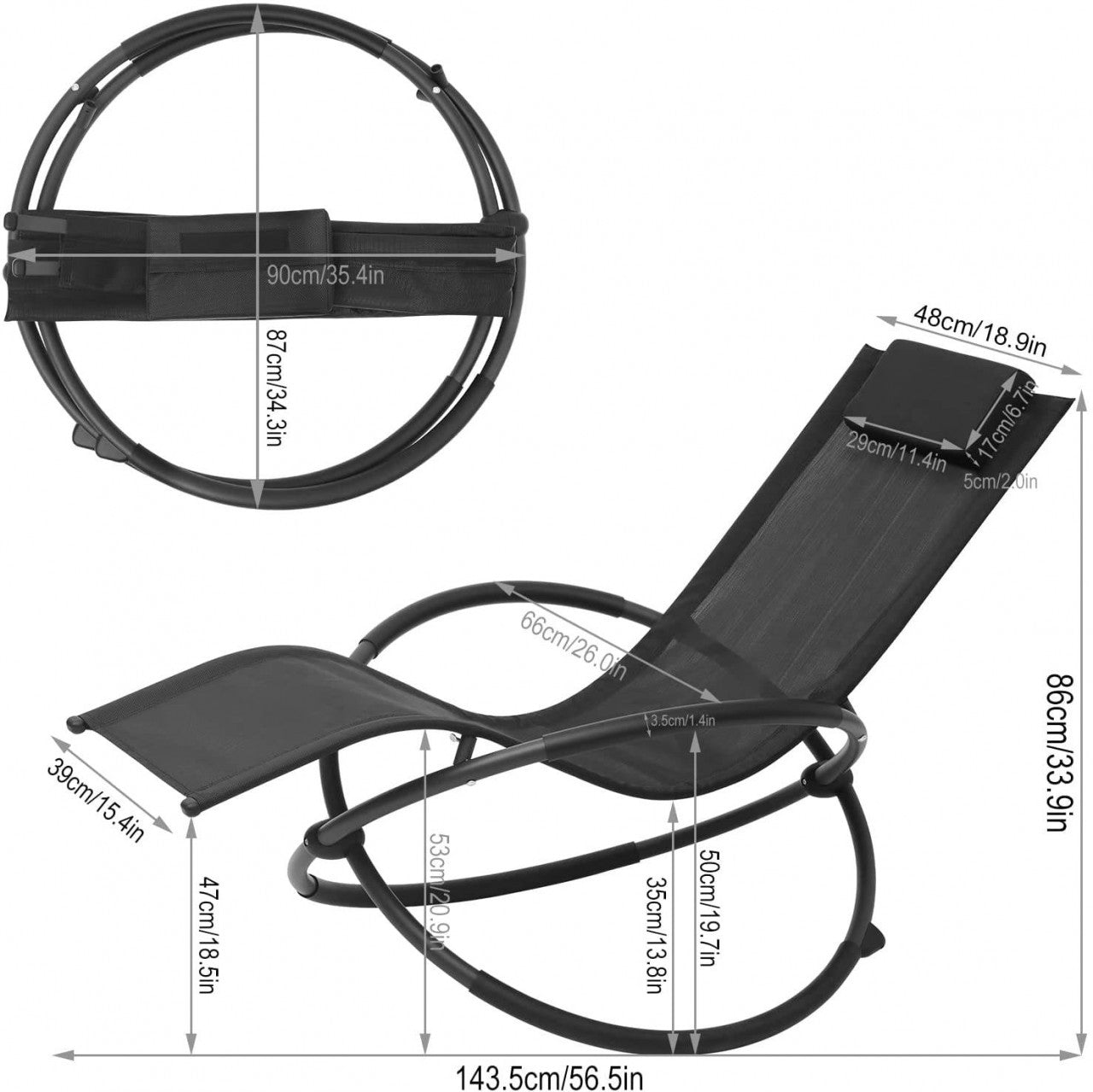 24goodz Garden Recliner Chair - High-Quality Materials - Foldable and Portable - Textilene - For Outdoor Relaxation - Grey/Black - sz