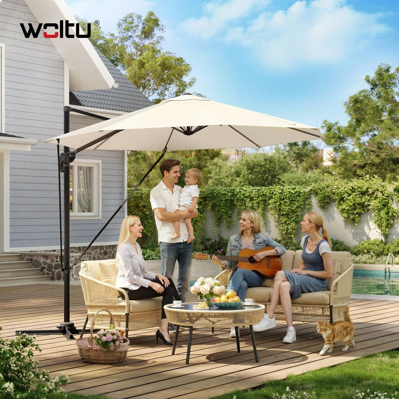 24goodz Parasol - 360° Rotatable - Robust and Durable - Metal + Polyester - Beige/Dark Grey - Ø 295 x 256 cm