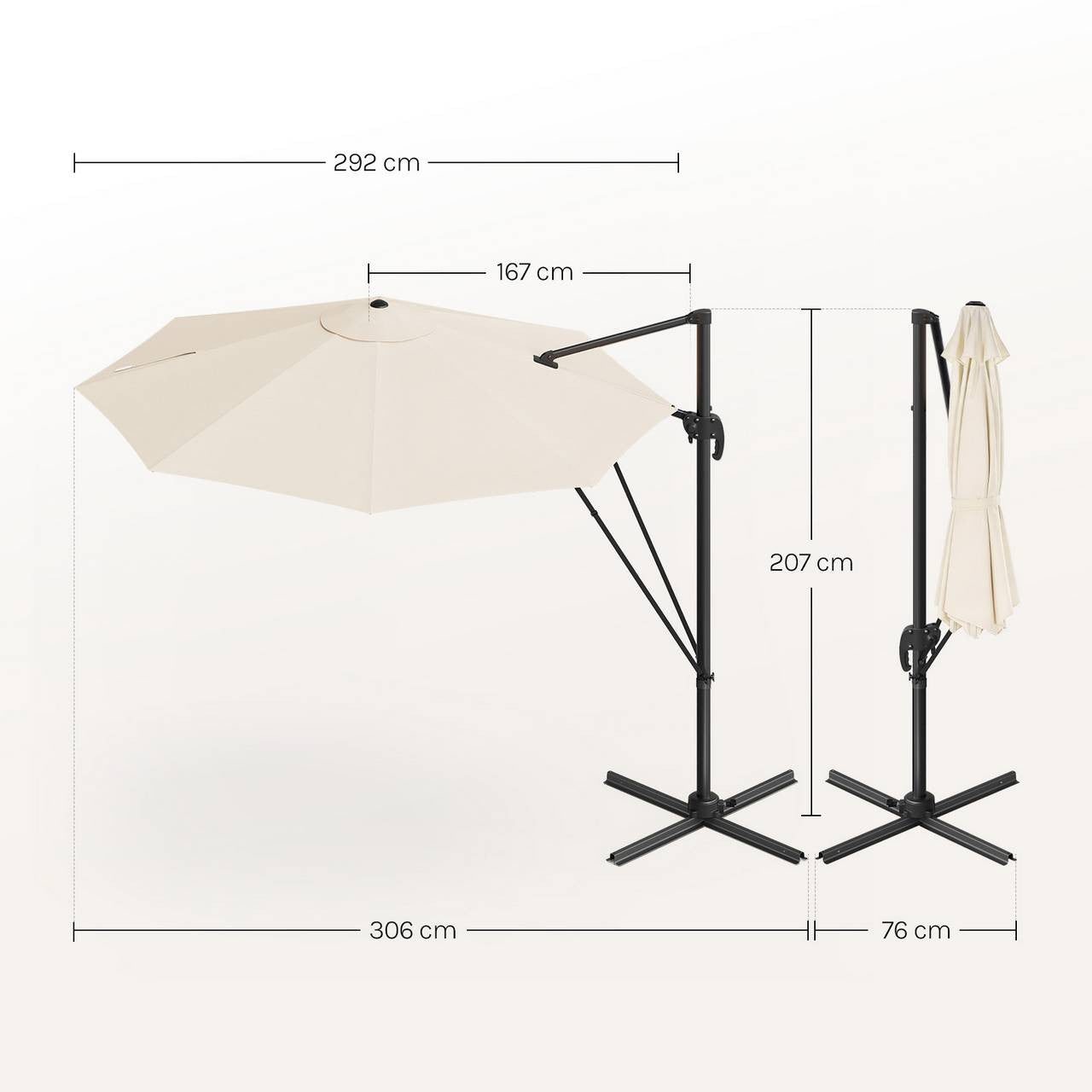 24goodz Parasol - 360° Rotatable - Robust and Durable - Metal + Polyester - Beige/Dark Grey - Ø 295 x 256 cm