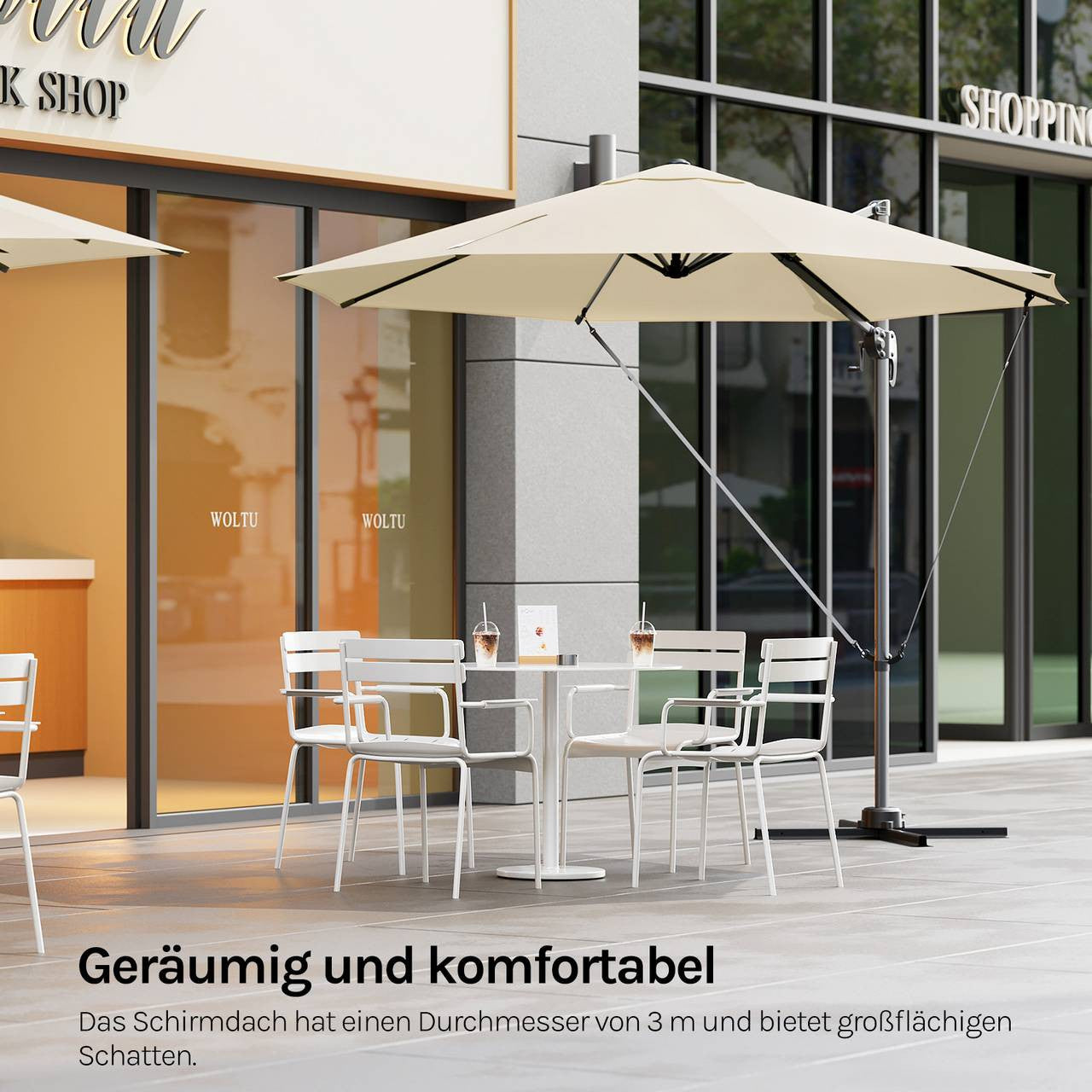 24goodz Parasol - 360° Rotatable - Robust and Durable - Metal + Polyester - Beige/Dark Grey - Ø 295 x 256 cm