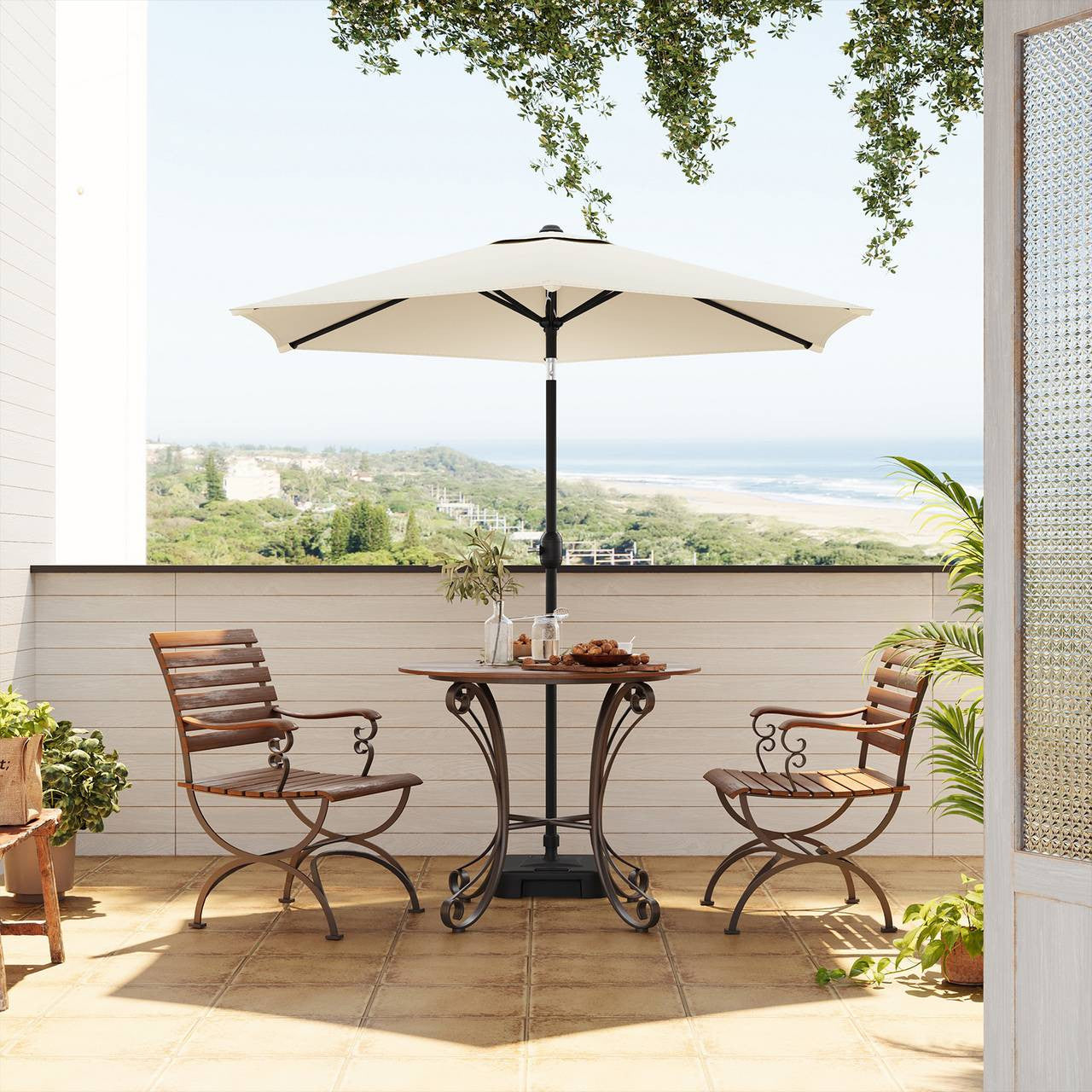 24goodz Beach Parasol - UV Resistant - 45° Adjustable - Polyester - For Outdoor Activities - Beige 240 cm