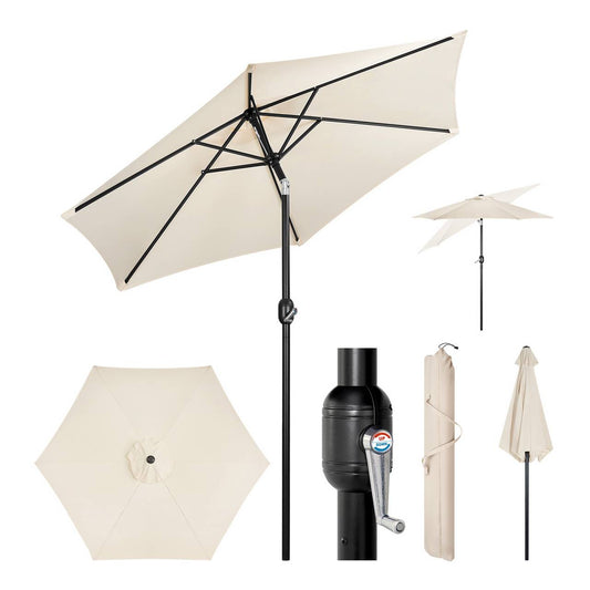 24goodz Beach Parasol - UV Resistant - 45° Adjustable - Polyester - For Outdoor Activities - Beige 240 cm