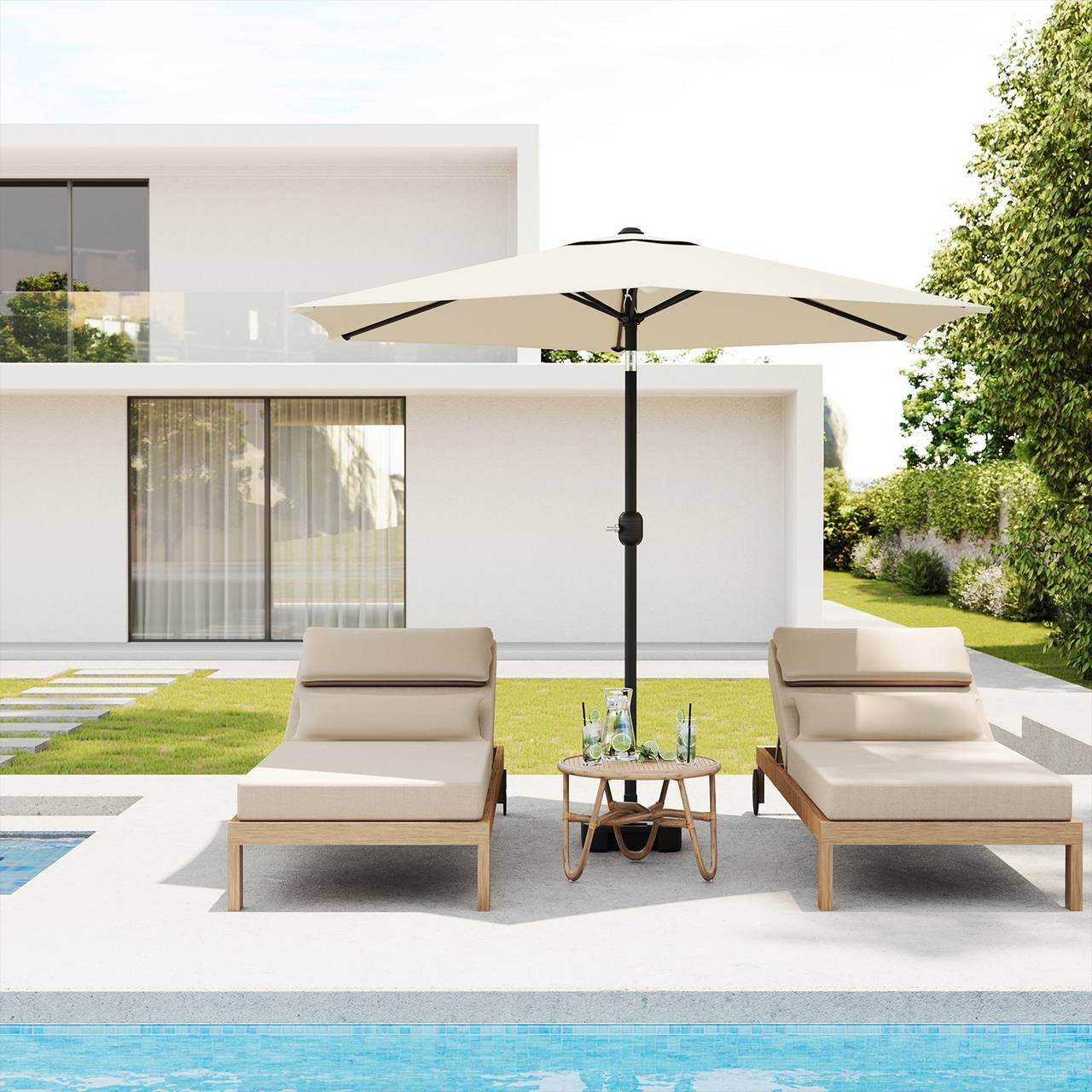 24goodz Beach Parasol - UV Resistant - 45° Adjustable - Polyester - For Outdoor Activities - Beige 240 cm