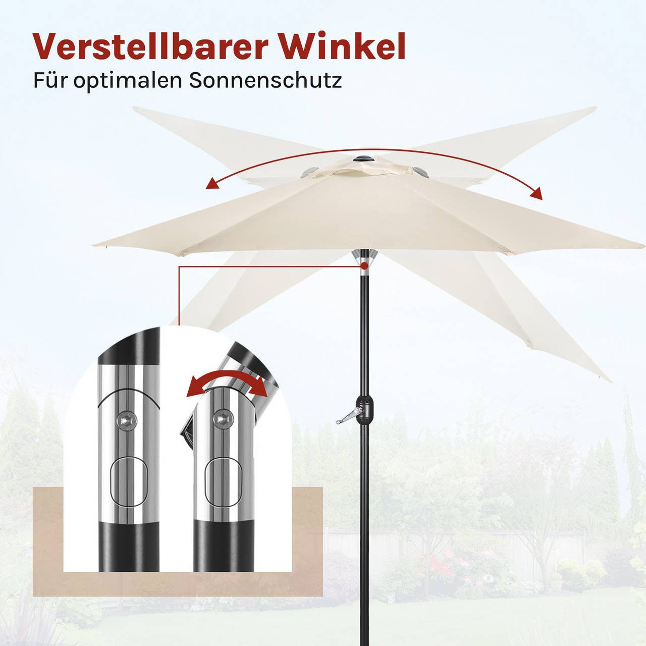 24goodz Beach Parasol - UV-Resistant Protection - 45° Adjustable Tilt - Polyester - For Outdoor Activities - Beige 270 cm