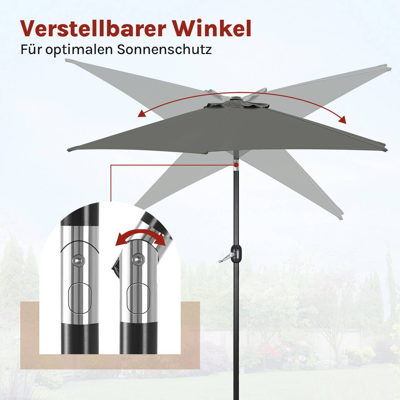 24goodz Garden Parasol - UV-Resistant Protection - 45° Adjustable Tilt - Polyester - Outdoor Enthusiasts - Dark Grey 300 cm