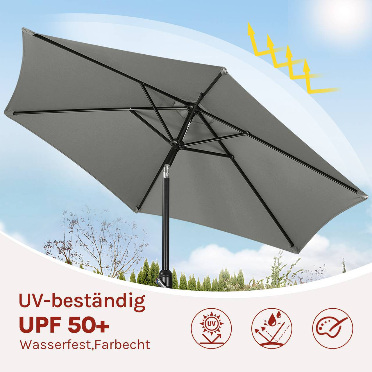 24goodz Garden Parasol - UV-Resistant Protection - 45° Adjustable Tilt - Polyester - For Outdoor Activities - Dark Grey 270 cm