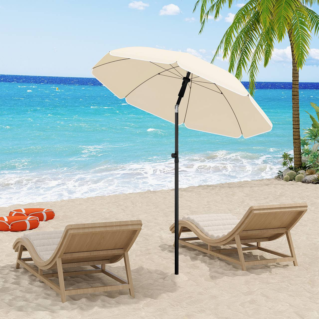 24goodz Beach Parasol - UV-Resistant Sun Protection - Adjustable Height and Angle - Polyester - Outdoor Lovers - Beige 175 cm