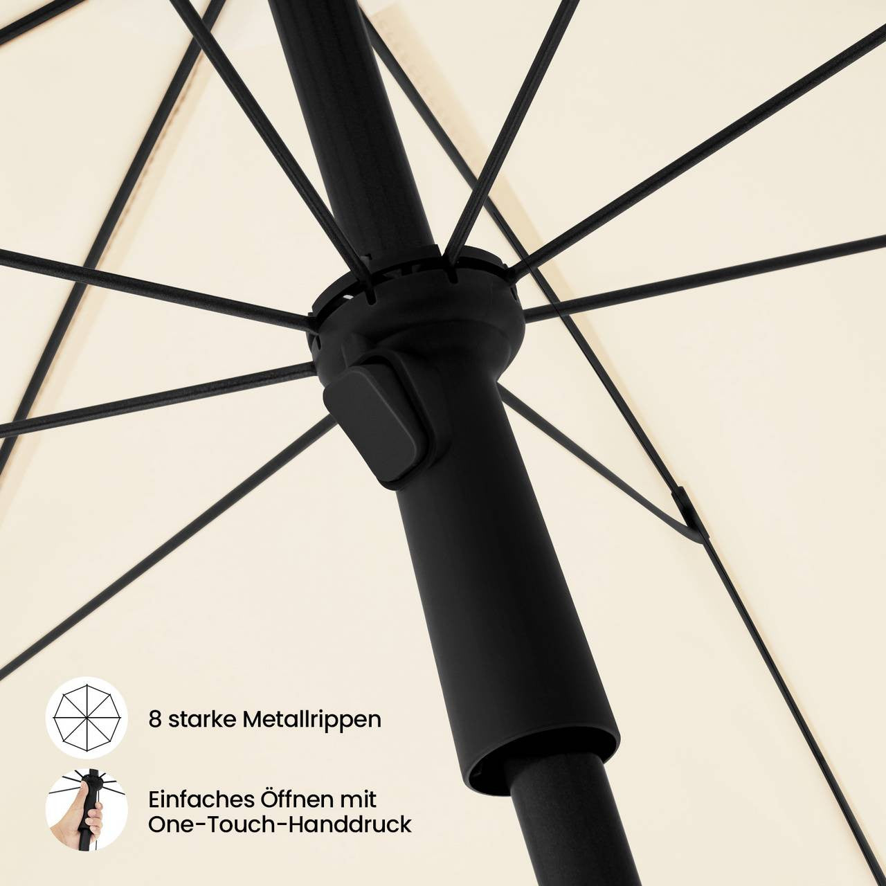 24goodz Beach Parasol - UV-Resistant Sun Protection - Adjustable Height and Angle - Polyester - Outdoor Lovers - Beige 175 cm