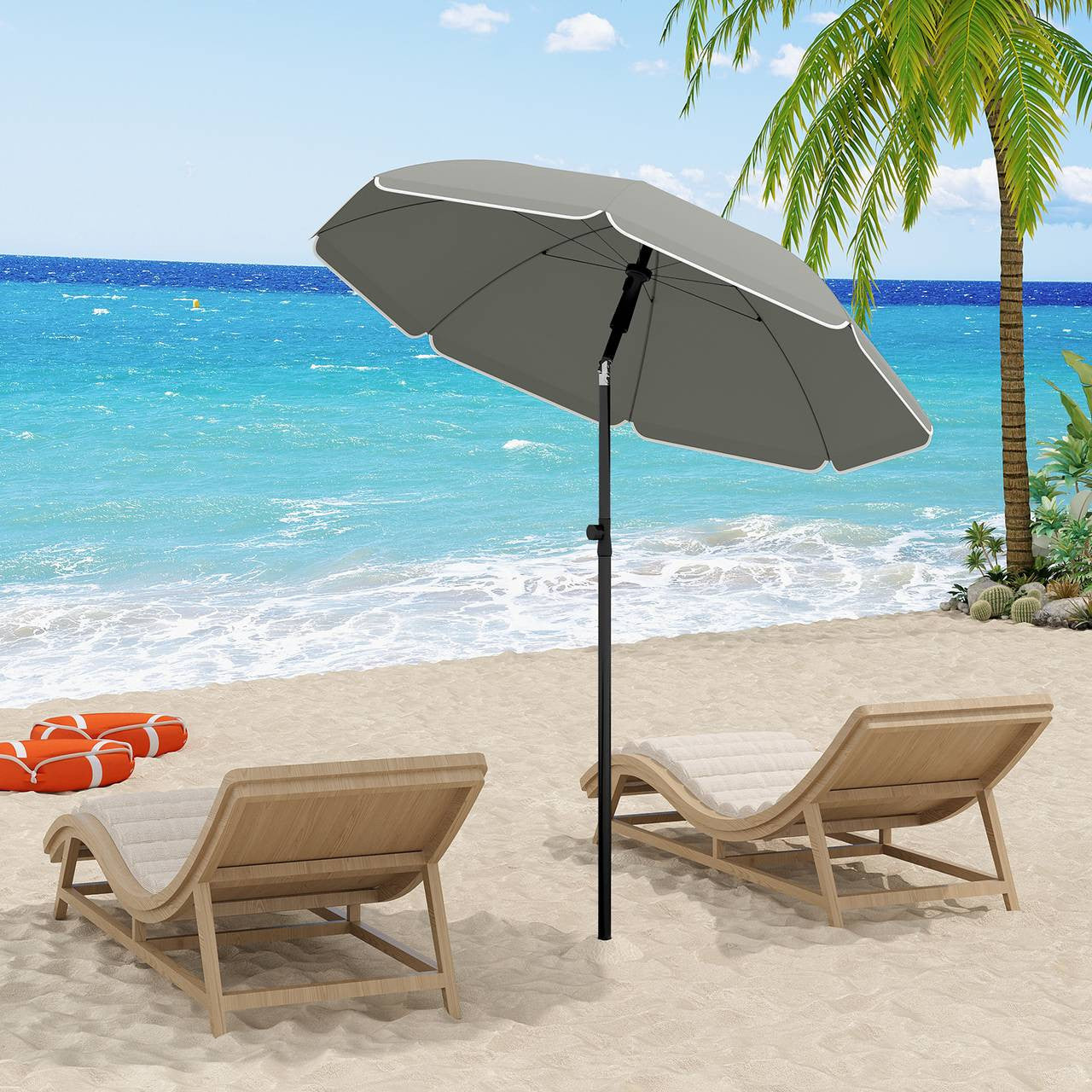 24goodz Parasol - UV-Resistant Sun Protection - Adjustable Height and Angle - 180g/m2 Polyester - For Outdoor Activities - Dark Grey 175cm