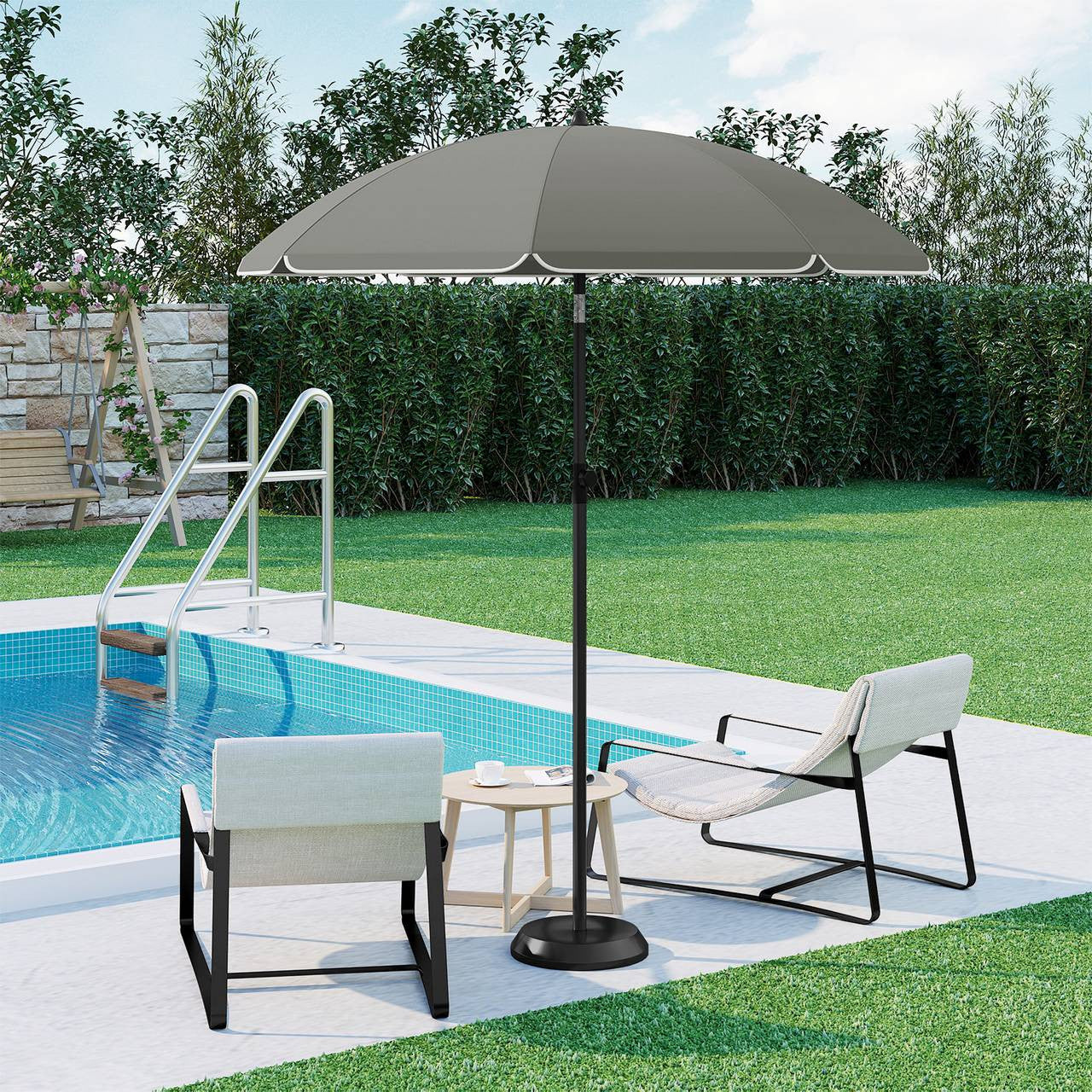 24goodz Parasol - UV-Resistant Protection - Adjustable Height and Angle - 180 g/m² Polyester - For Outdoor Activities - Dark Grey - 135 cm