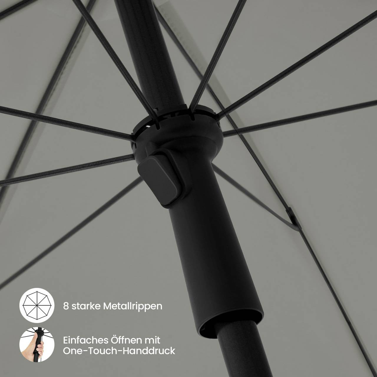 24goodz Outdoor Parasol - UV-Resistant Protection - Adjustable Height and Angle - 180 g/m² Polyester - For Outdoor Activities - Dark Grey - 155 cm