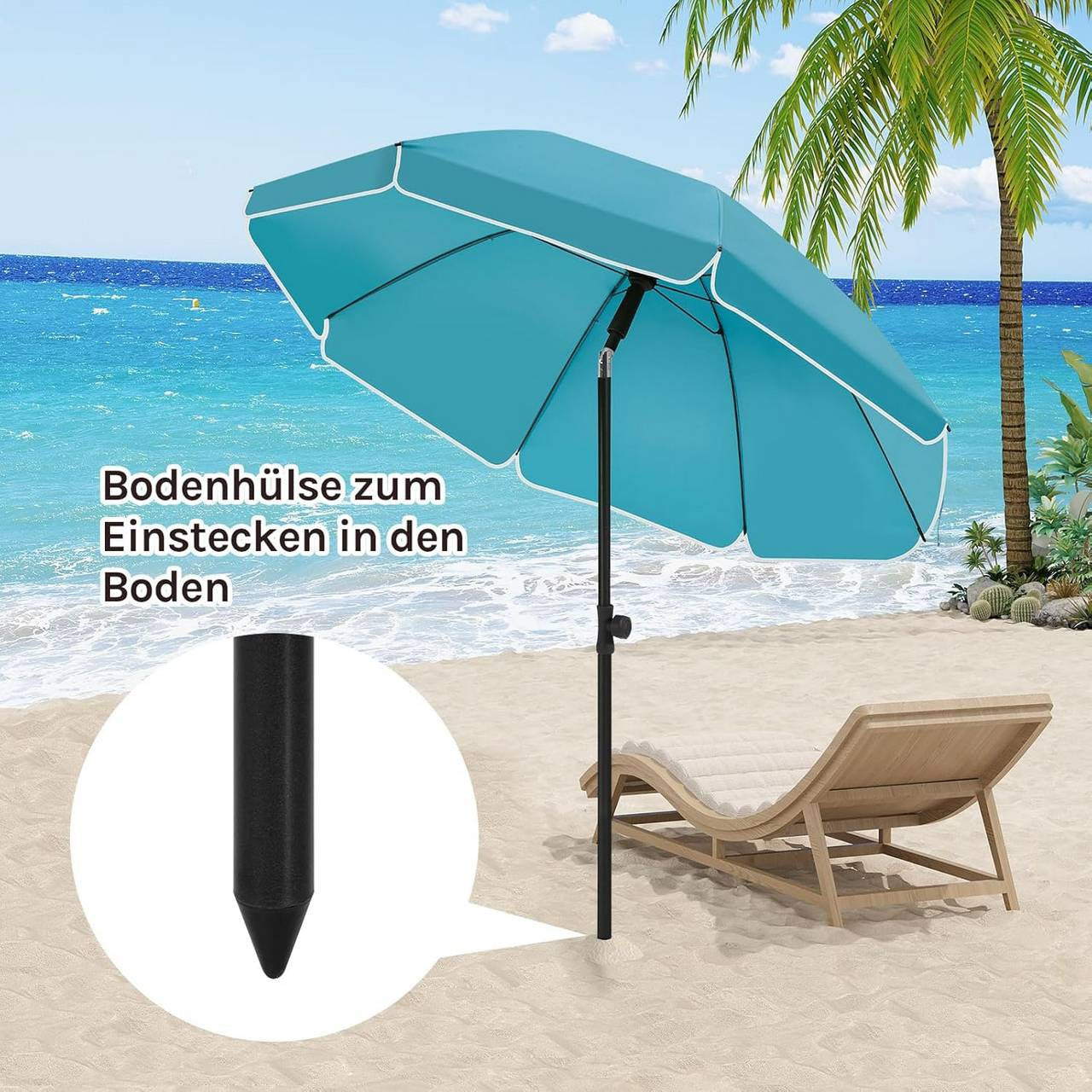 24goodz Parasol - UV-Resistant Sun Protection - Adjustable Height and Angle - 180g/m² Polyester - For Outdoor Activities - Blue - 155 cm